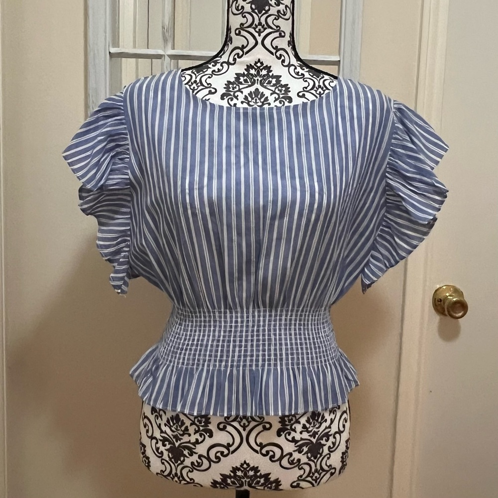 Philosophy Women's Striped and Ruffled Blouse Size S